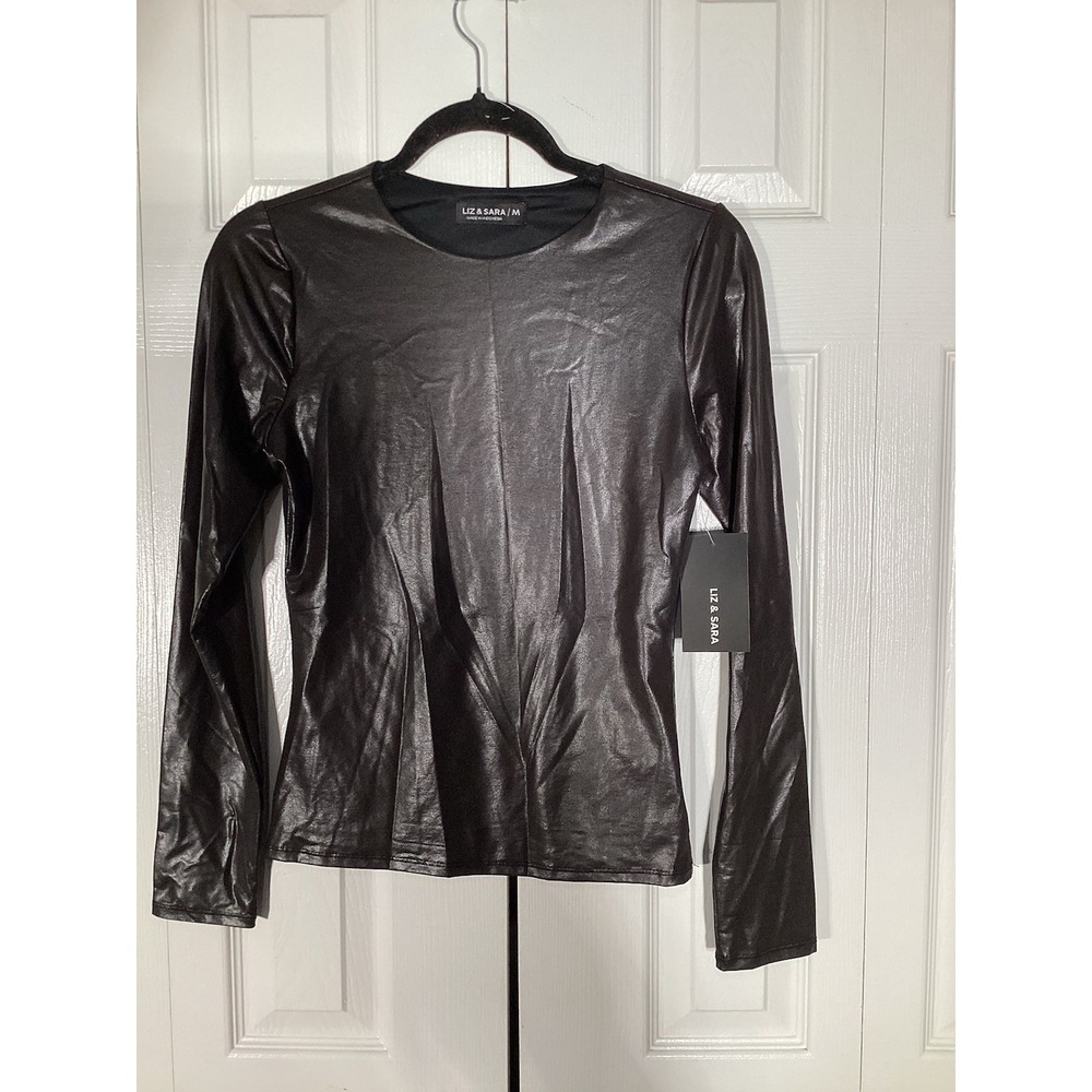 Liz & Sara  Faux Leather Long Sleeve- Black Size M
